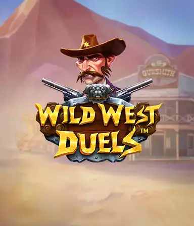 Иллюстрация игрового автомата "Wild West Duels" от Pragmatic Play, на котором изображён суровый ковбой с оружием в руках. На заднем плане нарисована пустынная территория с типичным домом на Диком Западе. Отличный выбор для любителей вестернов и игровых автоматов.